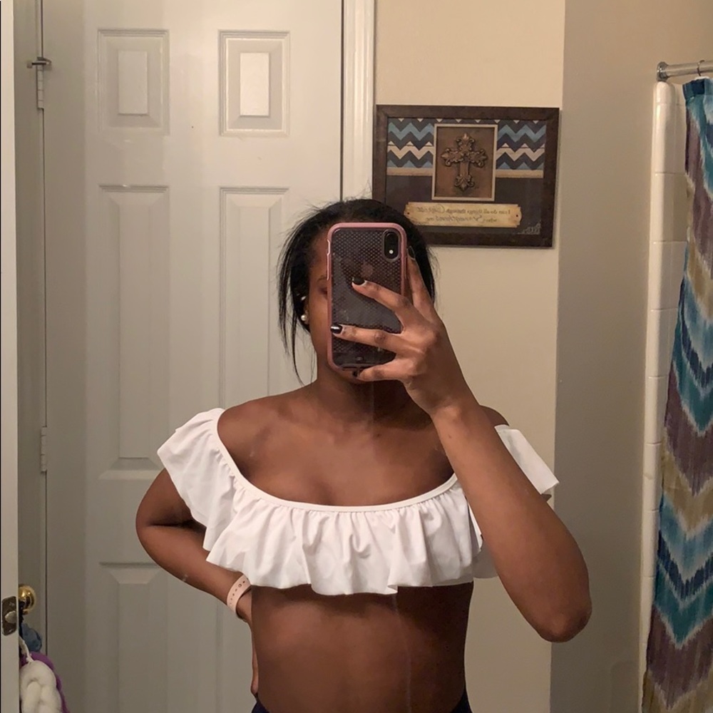 white ruffle bikini top